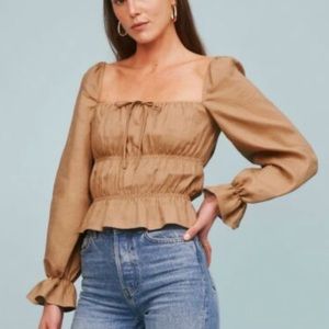 Reformation Pimento Linen Top in khaki